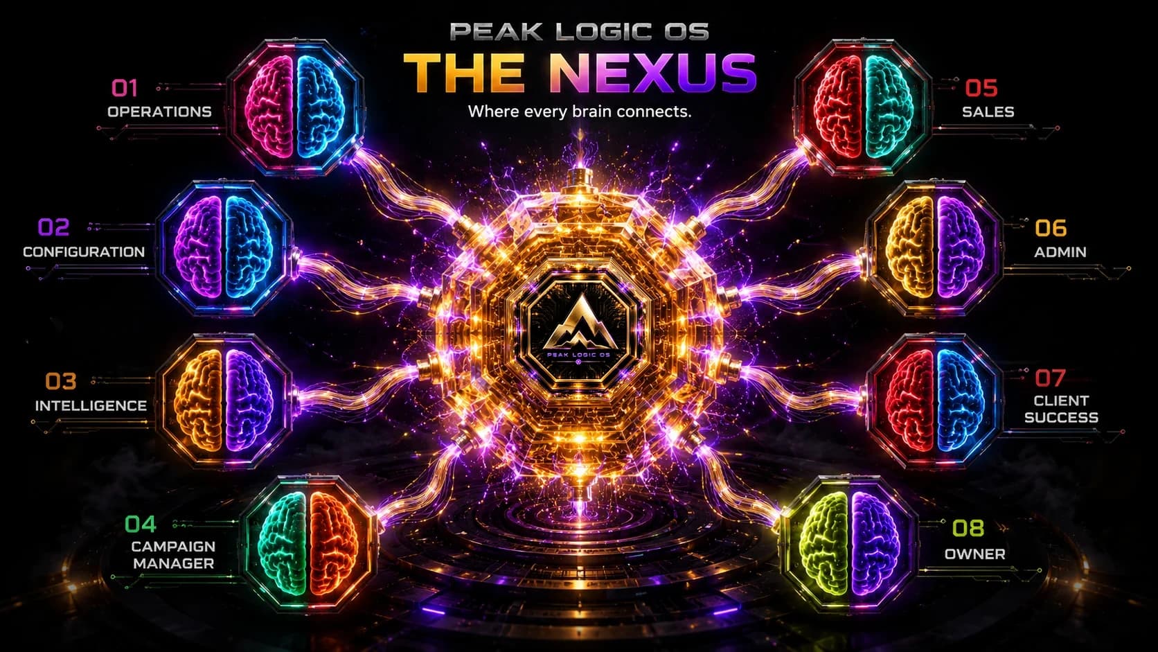The Nexus — all eight brains orbiting the command core